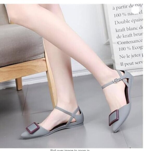 Lin Guo Li Shoes - Grey Pointed Shoes Flat Size 37